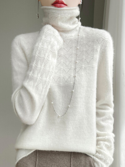 Tavasz ősz tél női mez üreges pulóver új divat 100% merinó gyapjú traf felsők pulóver garbó hosszú ujjú kötöttáru