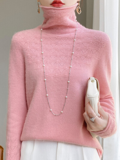 Tavasz ősz tél női mez üreges pulóver új divat 100% merinó gyapjú traf felsők pulóver garbó hosszú ujjú kötöttáru