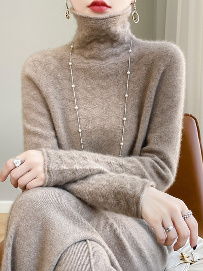 Tavasz ősz tél női mez üreges pulóver új divat 100% merinó gyapjú traf felsők pulóver garbó hosszú ujjú kötöttáru