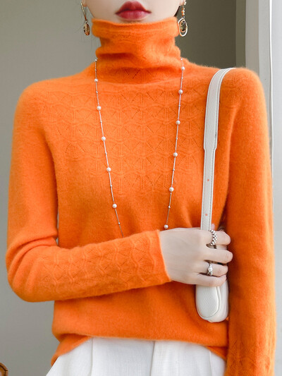 Tavasz ősz tél női mez üreges pulóver új divat 100% merinó gyapjú traf felsők pulóver garbó hosszú ujjú kötöttáru