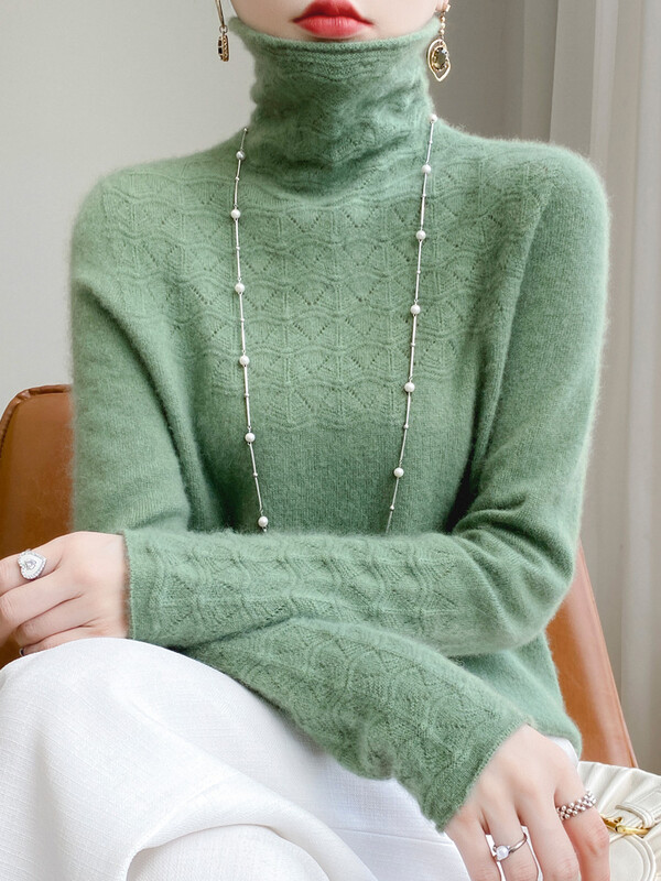 Tavasz ősz tél női mez üreges pulóver új divat 100% merinó gyapjú traf felsők pulóver garbó hosszú ujjú kötöttáru