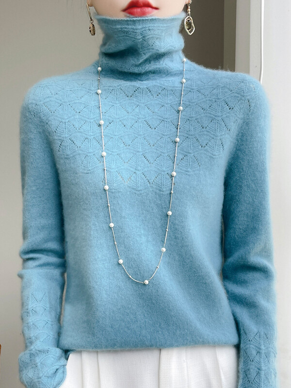 Tavasz ősz tél női mez üreges pulóver új divat 100% merinó gyapjú traf felsők pulóver garbó hosszú ujjú kötöttáru