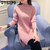 WTEMPO Pulover cu guler tricotat Cămașă tricotată cu fundul lung și mijlociu pentru femei Pulover lejer Topuri tricotate Pulover casual cu mânecă lungă