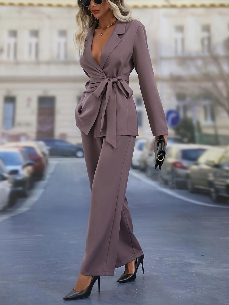 Nou 2024 Seturi de costume de afaceri formale pentru femei Îmbrăcăminte de birou Seturi de pantaloni blazer din două piese Costum de femeie profesională cu seturi legate în talie