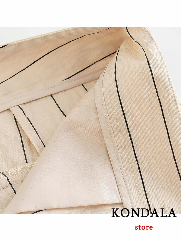 TRAFZA Costum de toamnă de epocă pentru femei, cu dungi, cu decolteu în V, buzunare duble, blazer, pantaloni largi, modă 2023 Seturi