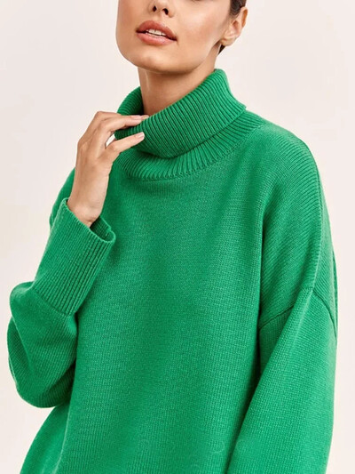 Modes sieviešu bruņurupuča rudens ziemas jauns trikotāžas džemperis Lielizmēra džemperis brīvs ikdienišķs vienkrāsains zils zaļš džemperis sieviete