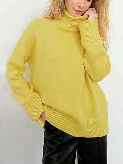 Modes sieviešu bruņurupuča rudens ziemas jauns trikotāžas džemperis Lielizmēra džemperis brīvs ikdienišķs vienkrāsains zils zaļš džemperis sieviete