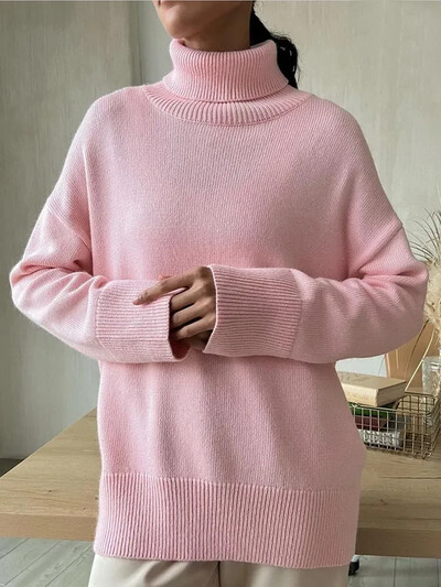 Modes sieviešu bruņurupuča rudens ziemas jauns trikotāžas džemperis Lielizmēra džemperis brīvs ikdienišķs vienkrāsains zils zaļš džemperis sieviete