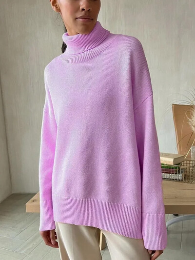 Modes sieviešu bruņurupuča rudens ziemas jauns trikotāžas džemperis Lielizmēra džemperis brīvs ikdienišķs vienkrāsains zils zaļš džemperis sieviete