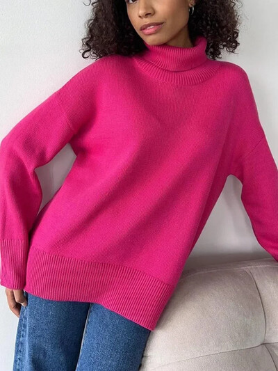 Modes sieviešu bruņurupuča rudens ziemas jauns trikotāžas džemperis Lielizmēra džemperis brīvs ikdienišķs vienkrāsains zils zaļš džemperis sieviete