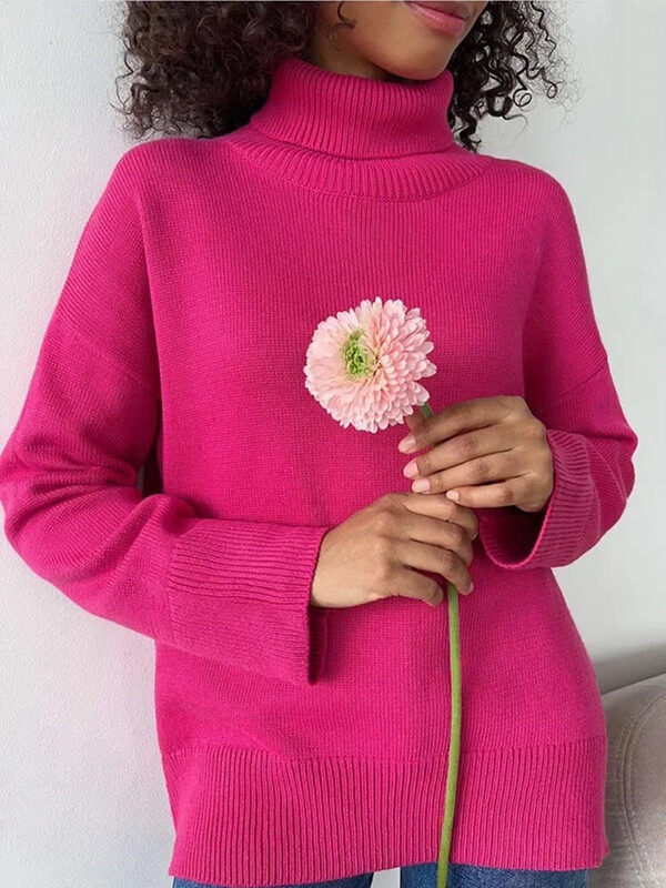 Modes sieviešu bruņurupuča rudens ziemas jauns trikotāžas džemperis Lielizmēra džemperis brīvs ikdienišķs vienkrāsains zils zaļš džemperis sieviete