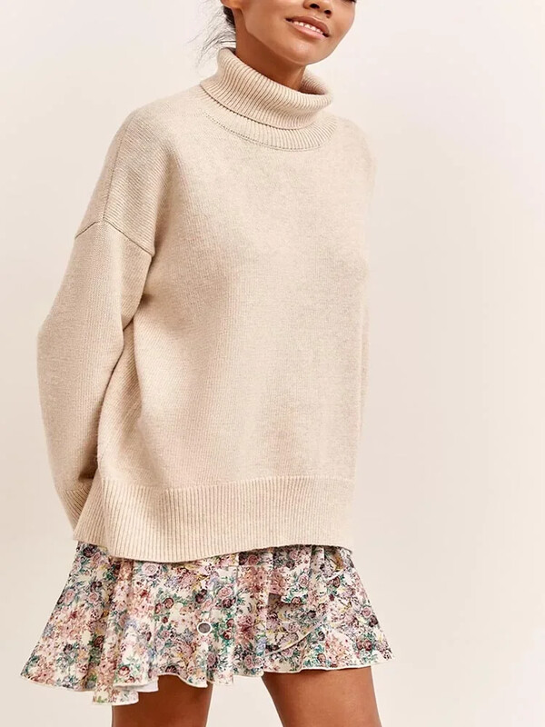 Modes sieviešu bruņurupuča rudens ziemas jauns trikotāžas džemperis Lielizmēra džemperis brīvs ikdienišķs vienkrāsains zils zaļš džemperis sieviete