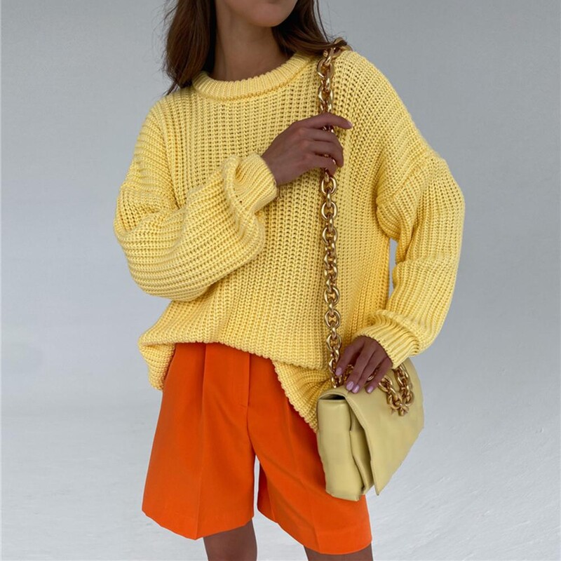 Gâtul O Mâneci lungi Trim cu nervuri Pulover din fire grosiere Pulover de iarnă Culoare uni Pulover cald Pulover Îmbrăcăminte pentru femei свитер