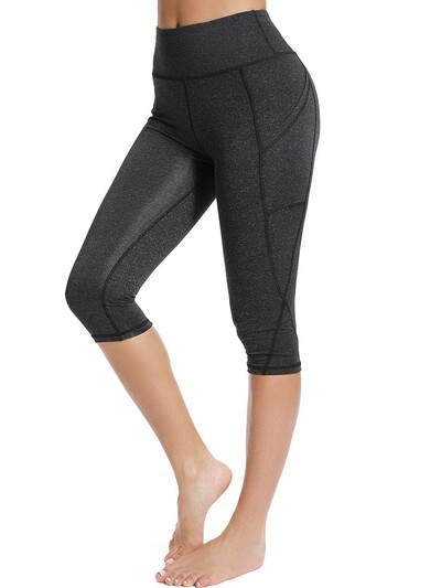 Pantaloni sport 3/4, pantaloni capris cu buzunare pentru femei, jambiere pentru femei, pentru fitness, pentru gimnastică, cu talie înaltă, jambiere decupate negre, vara nou