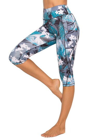 Pantaloni sport 3/4, pantaloni capris cu buzunare pentru femei, jambiere pentru femei, pentru fitness, pentru gimnastică, cu talie înaltă, jambiere decupate negre, vara nou