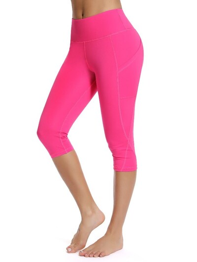 Pantaloni sport 3/4, pantaloni capris cu buzunare pentru femei, jambiere pentru femei, pentru fitness, pentru gimnastică, cu talie înaltă, jambiere decupate negre, vara nou