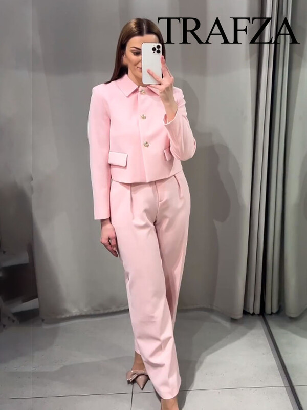 TRAFZA pavasara modes sieviešu kostīmi, rozā žakete