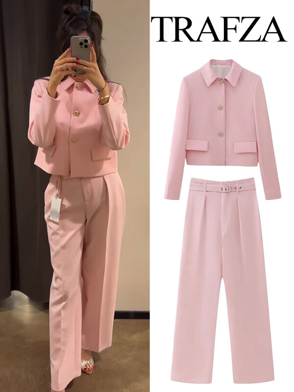 TRAFZA pavasara modes sieviešu kostīmi, rozā žakete