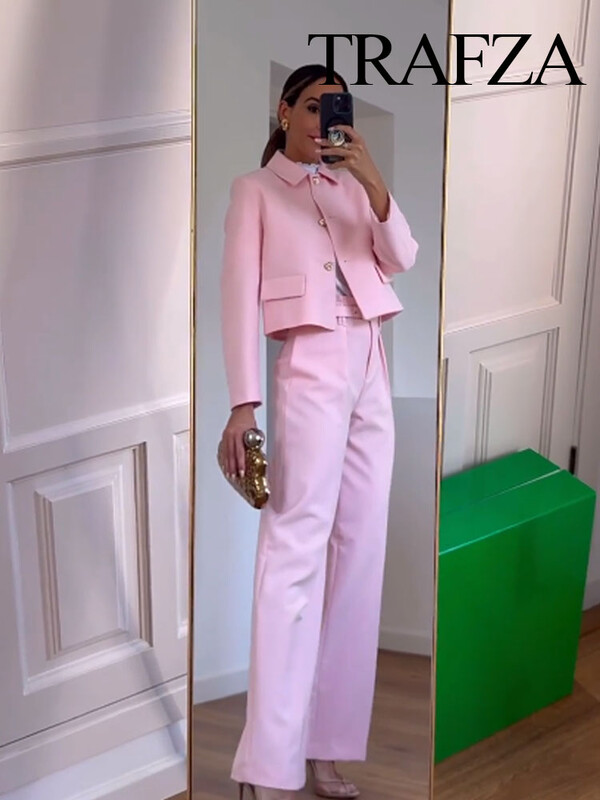 TRAFZA pavasara modes sieviešu kostīmi, rozā žakete