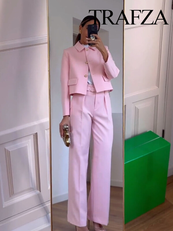 TRAFZA pavasara modes sieviešu kostīmi, rozā žakete