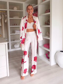 ZHUISHU Pantaloni din satin cu imprimeu floral elegant, de epocă