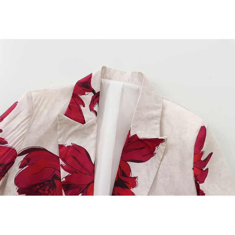 ZHUISHU Pantaloni din satin cu imprimeu floral elegant, de epocă