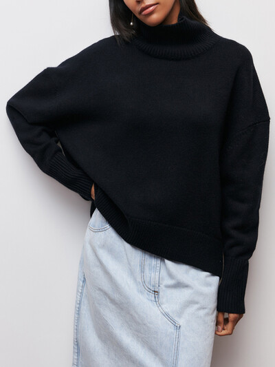 Toamnă Iarnă Pulover cu guler țesut pentru femei Pulover cald supradimensionat gros negru tricotat Camel Top Pulovere pentru femei 2023 Topuri de birou