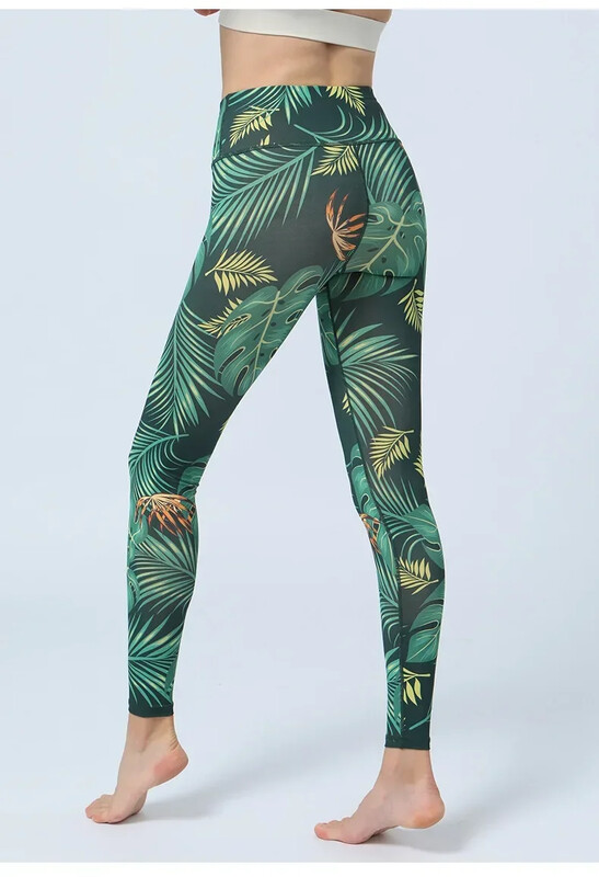 Leggings sport imprimați cu frunze noi de damă pentru femei Slim Fit Butt Lift cu talie înaltă Pantaloni de dans fitness îmbrăcăminte casual 8Z