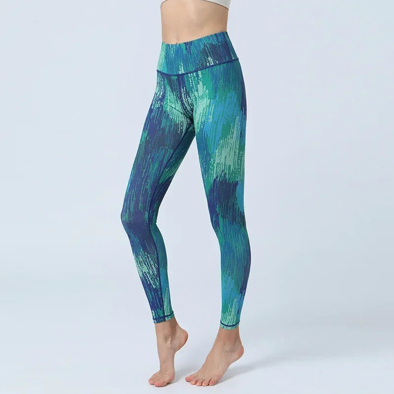 Leggings sport imprimați cu frunze noi de damă pentru femei Slim Fit Butt Lift cu talie înaltă Pantaloni de dans fitness îmbrăcăminte casual 8Z