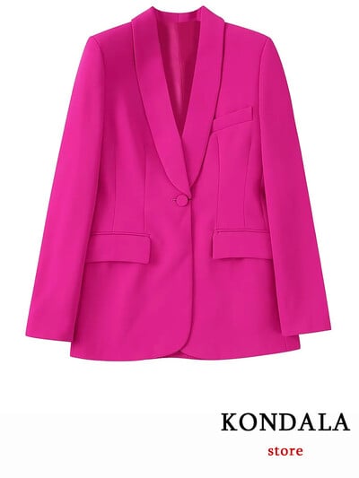 KONDALA ingázási rózsa piros gombos tömör női öltöny, hosszú ujjú V nyakú blézer cipzáras egyenes nadrág Elegáns női öltöny, divat 2022