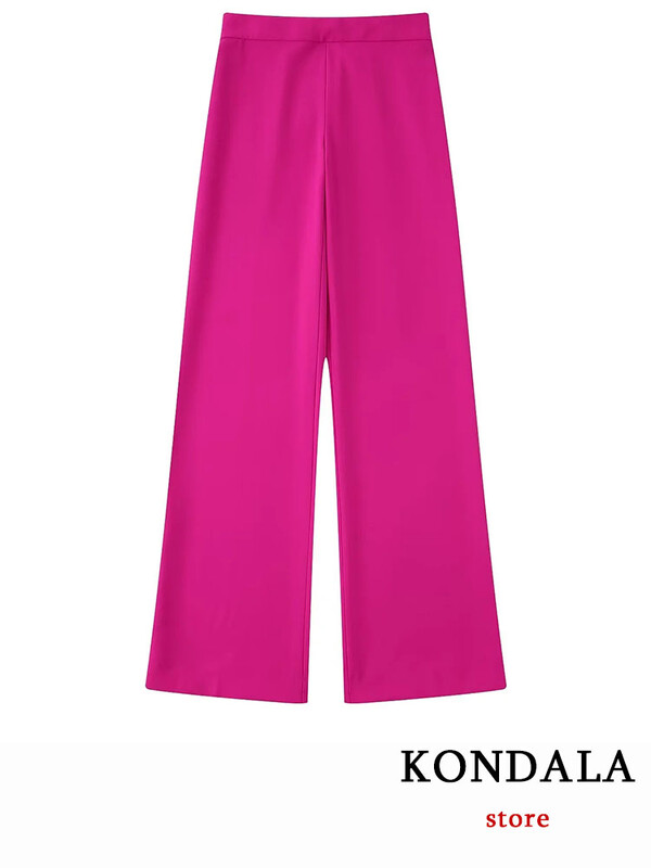 KONDALA ingázási rózsa piros gombos tömör női öltöny, hosszú ujjú V nyakú blézer cipzáras egyenes nadrág Elegáns női öltöny, divat 2022