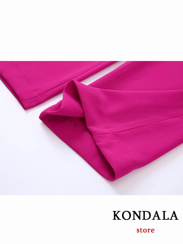 KONDALA ingázási rózsa piros gombos tömör női öltöny, hosszú ujjú V nyakú blézer cipzáras egyenes nadrág Elegáns női öltöny, divat 2022