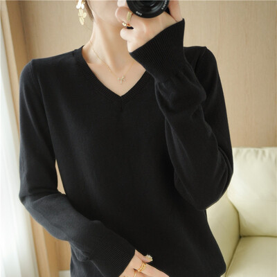 Toamnă/Iarnă 2024 Pulover tricotat cu decolteu în V pentru femei 100% bumbac cu capse lungi ediție coreeană Moda Versatil Elegant Top SMY