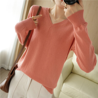 Toamnă/Iarnă 2024 Pulover tricotat cu decolteu în V pentru femei 100% bumbac cu capse lungi ediție coreeană Moda Versatil Elegant Top SMY