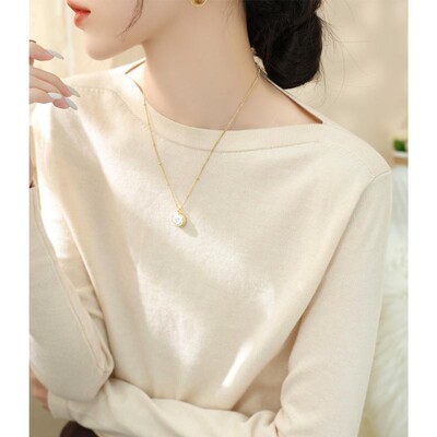 Γαλλικό απλό μονόγραμμο πουκάμισο με γιακά ώμου Πράσινη βάση 2023 Πουλόβερ φθινόπωρο/χειμώνα Μακρυμάνικο μαλακό πλεκτό μπλουζάκι