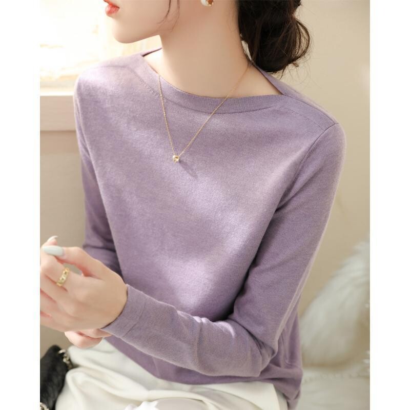 Γαλλικό απλό μονόγραμμο πουκάμισο με γιακά ώμου Πράσινη βάση 2023 Πουλόβερ φθινόπωρο/χειμώνα Μακρυμάνικο μαλακό πλεκτό μπλουζάκι