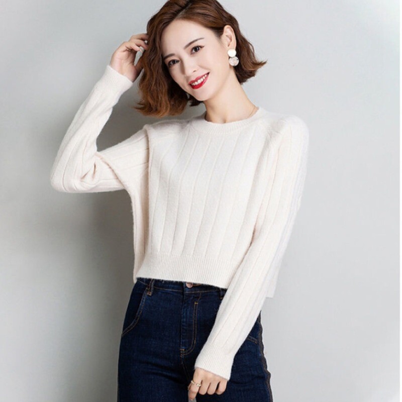 Pulovere tricotate pentru femei, slim fit, scurte, decupate, pentru femei, cu gât rotund, cămilă, caldă, ținute de toamnă, la serviciu, oferte pentru tineret