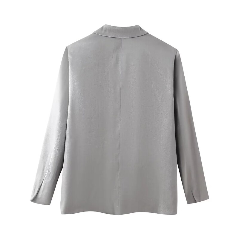 Seturi de pantaloni largi argintiu metalic pentru femei 2 piese costum de dama blazer jachetă pantaloni elegant clasic modă chic elegant