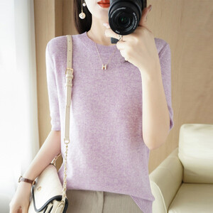 Άνοιξη Καλοκαίρι κοντά μανίκια Γυναικεία Πουλόβερ Κορεατικά Πλεκτά Πλεκτά Πλεκτά Πουκάμισα με λεπτή εφαρμογή Πλεκτά μπλουζάκια με λαιμόκοψη σε Ο