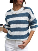 Γυναικεία πουλόβερ casual ριγέ Γυναικεία κομψά γυναικεία πουλόβερ μακρυμάνικα με λαιμόκοψη 2024 Φθινόπωρο Χειμώνας Χαλαρή μόδα Γυναικεία πλεκτά