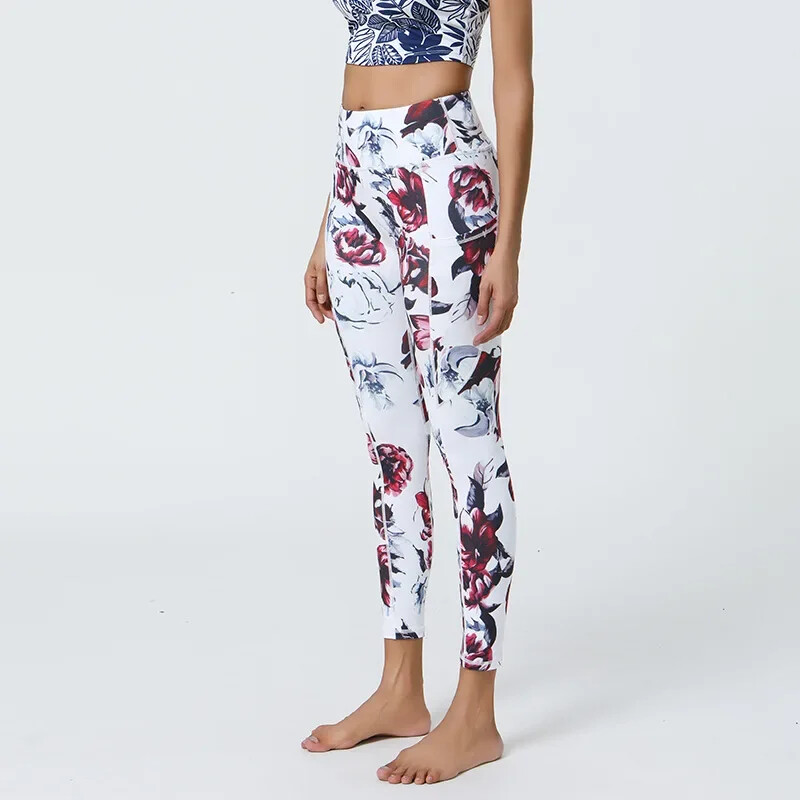 Akciós női rugalmas nadrág zsebbel divatos új magas derekú digitális nyomtatás Fitness szexi sport leggings 8Z