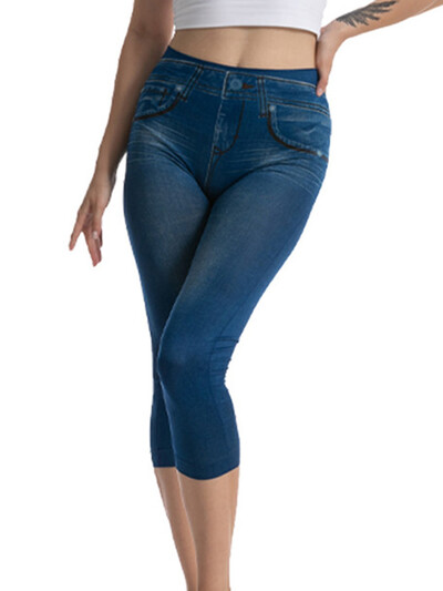 YSDNCHI Colanți cu talie înaltă Capris de vară pentru femei, blugi artificiali, jambiere de fitness, pantaloni scurti, elastici, subțiri