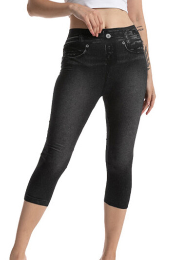 YSDNCHI Colanți cu talie înaltă Capris de vară pentru femei, blugi artificiali, jambiere de fitness, pantaloni scurti, elastici, subțiri