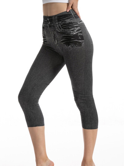 YSDNCHI Colanți cu talie înaltă Capris de vară pentru femei, blugi artificiali, jambiere de fitness, pantaloni scurti, elastici, subțiri