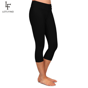 LETSFIND High Quaility Milk Silk Women High Waist Fitness Capri Leggings Твърди черни еластични меки тънки панталони до средата на прасеца