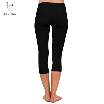 LETSFIND High Quaility Milk Silk Women High Waist Fitness Capri Leggings Твърди черни еластични меки тънки панталони до средата на прасеца