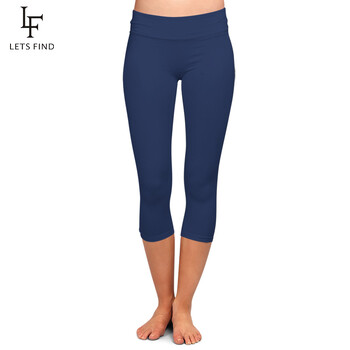 LETSFIND High Quaility Milk Silk Women High Waist Fitness Capri Leggings Твърди черни еластични меки тънки панталони до средата на прасеца