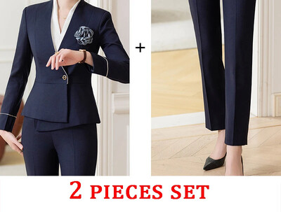 Korejiešu stila eleganti, formāla apģērba sieviešu uzvalki, ikdienas apģērbi, darba apģērbi, 2024. gada jauni modes bleizeri bikškostīmi ar garām piedurknēm