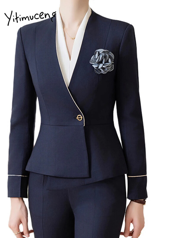 Korejiešu stila eleganti, formāla apģērba sieviešu uzvalki, ikdienas apģērbi, darba apģērbi, 2024. gada jauni modes bleizeri bikškostīmi ar garām piedurknēm