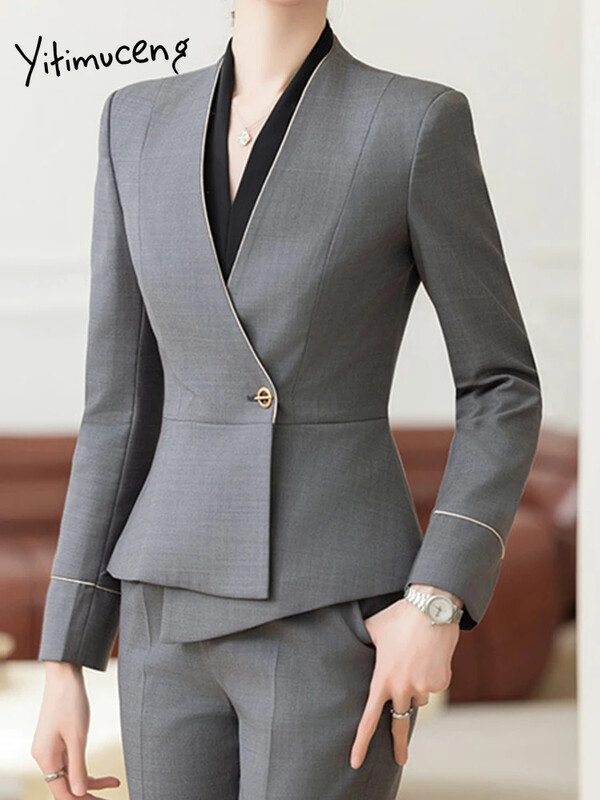 Korejiešu stila eleganti, formāla apģērba sieviešu uzvalki, ikdienas apģērbi, darba apģērbi, 2024. gada jauni modes bleizeri bikškostīmi ar garām piedurknēm